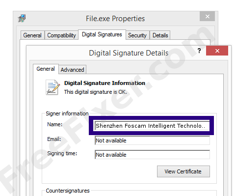 Screenshot of the Shenzhen Foscam Intelligent Technology Co., Ltd. certificate